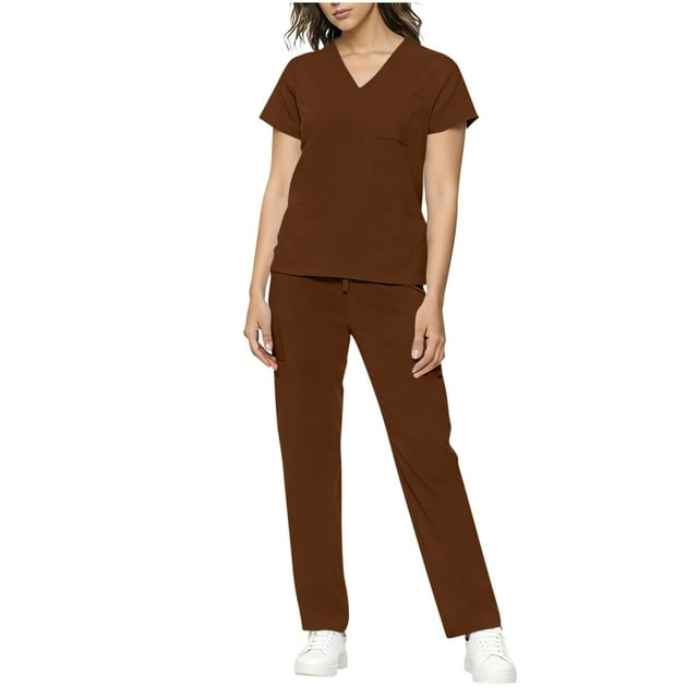 RXMEKW Short Sleeve Dress for Women, Comfortable Nursing Uniform Set with V-Neck and Drawstring Pants