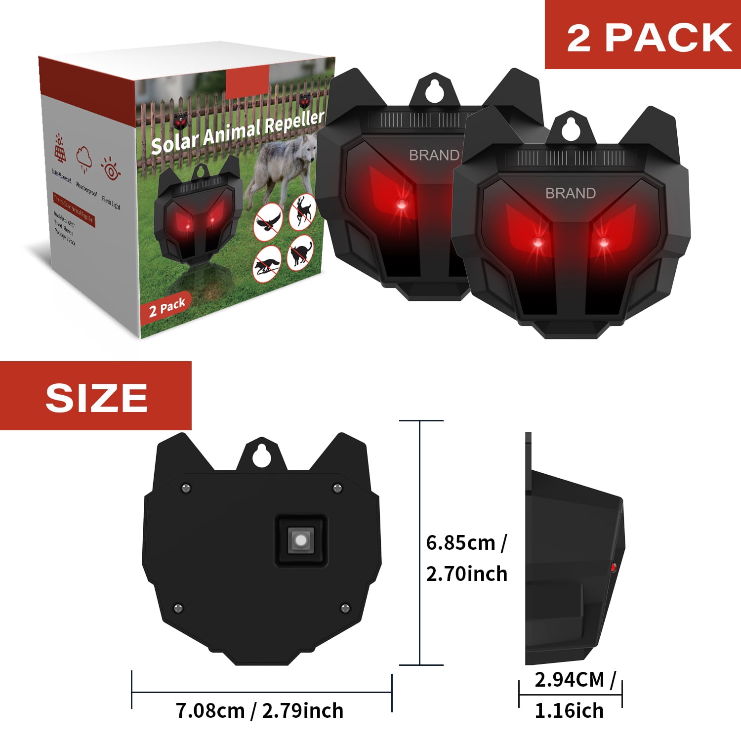 X-PEST Nocturnal Wildlife Repellent 4 Pack, Solar Powered Deer Repellent Devices, Coyote Deterrent Outdoor, Bionic Eyes Predator Light, Red Strobe Light