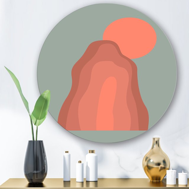 Designart - Pink Sunset Mountain Landscape - Modern Metal Circle Wall Art