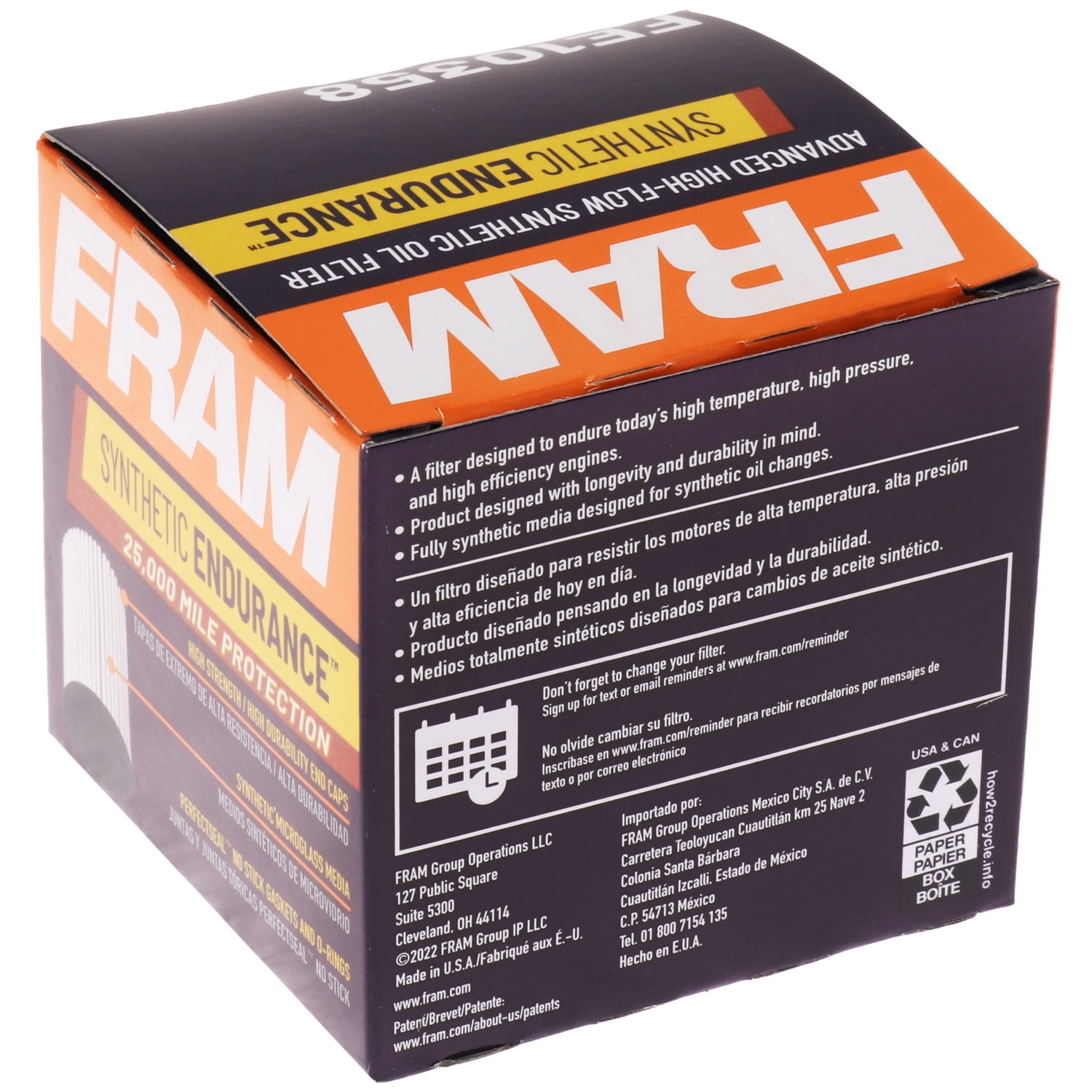 (3 pack) FRAM Synthetic Endurance Premium Oil Filter, FE10358, 25K mile Replacement Filter for Select Toyota Vehicles