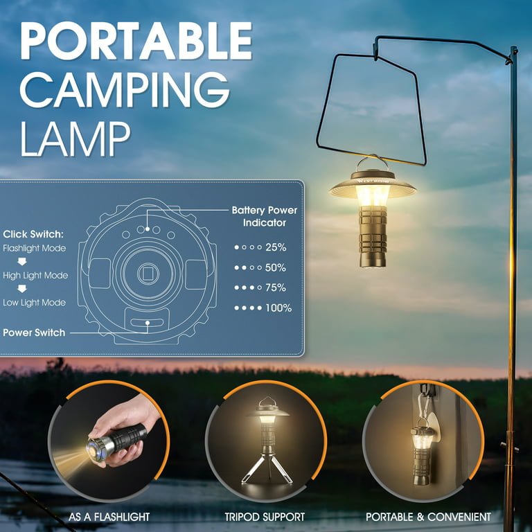 West Biking Portable Camping Lantern Light, 2200mAh LED USB Rechargeable Outdoor Tent Lamp, Black, Adult Unisex, Size: One Size