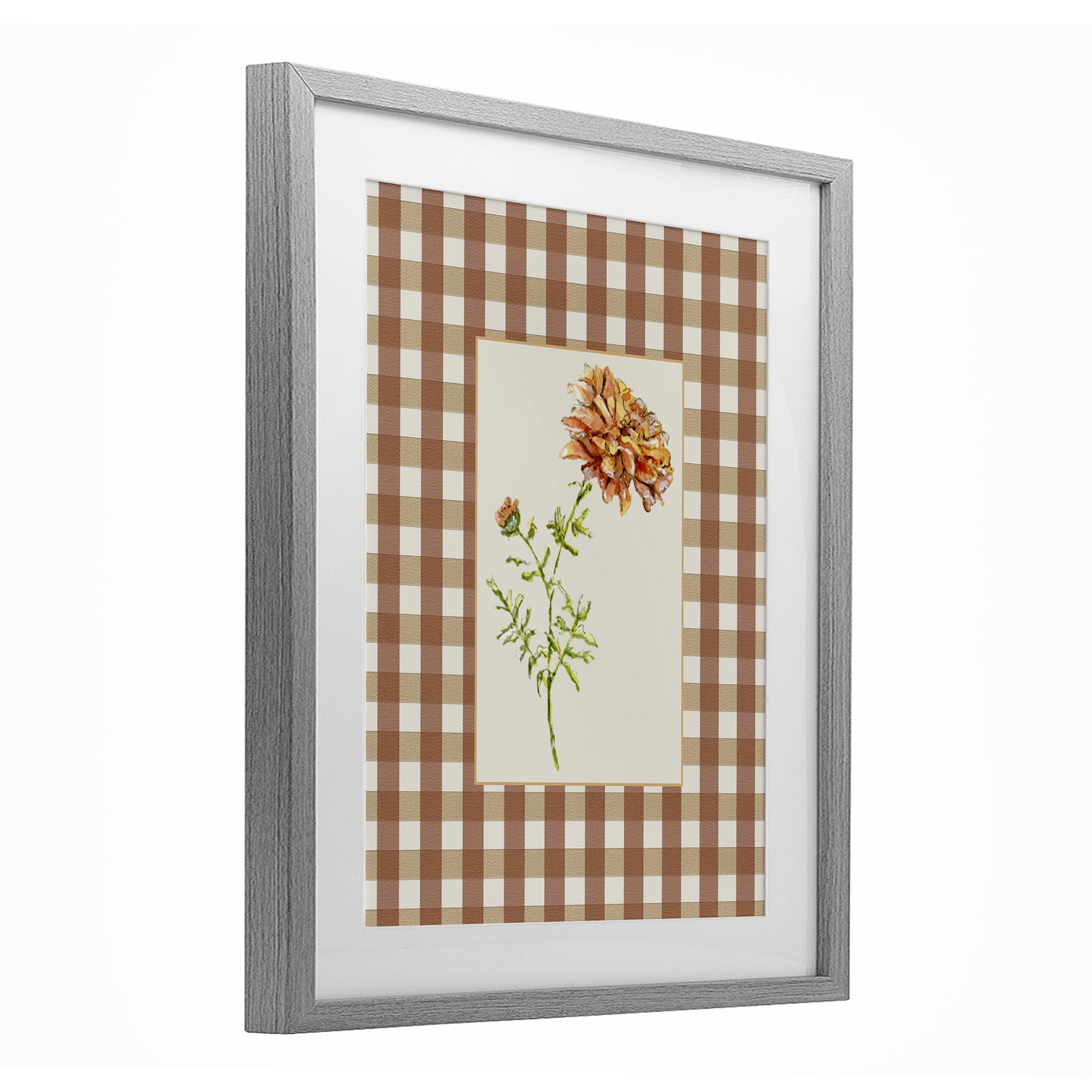 Stupell Industries Plaid Marigold Flower Gray Framed Print Under Glass, design by Lisa Wehmeyer