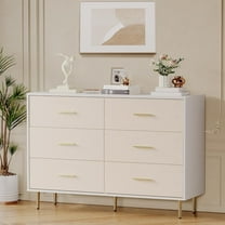 6 Drawer Dresser, Modern White Chest of Drawers with Gold Metal Legs and Handles, Large Double Wooden Dresser for Bedroom, Storage Cabinet for Living Room, Entryway