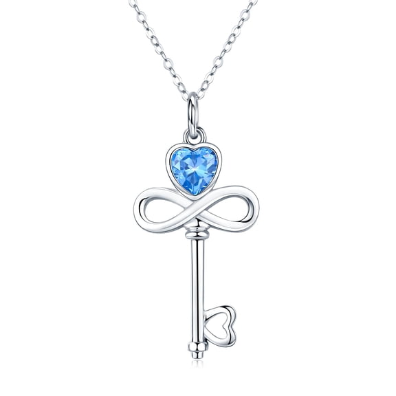 TANGPOET Valentines Day Gifts for Women Key Necklace for Women Sterling Silver Blue Topaz Key Pendant Necklace Blue Topaz Jewelry Anniversary Birthday Gift for Wife Her Mom