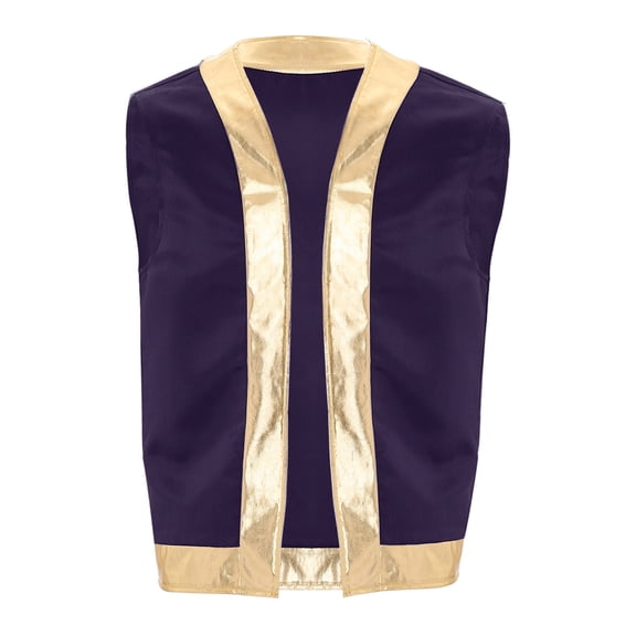 Zaldita Men Halloween Toad Vests Prince Captain Cartoon Waistcoat Metallic Shiny Trim Open Front Coat Carnival Purple L