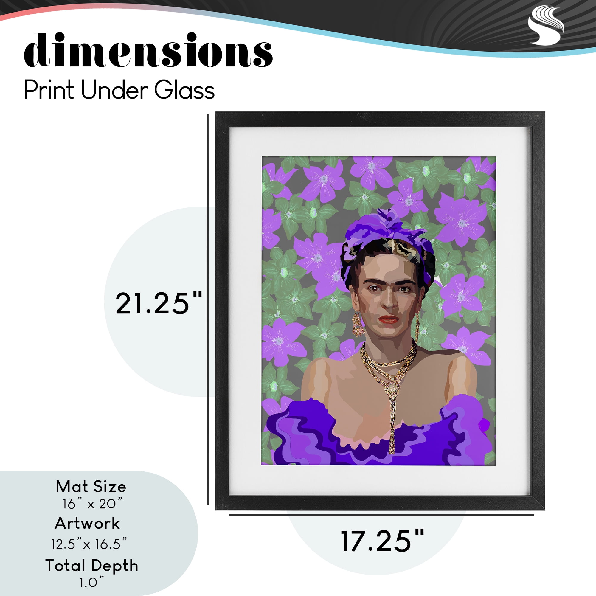 Floral Reverie Frida Black Framed Print Under Glass, design by Lynnda Rakos