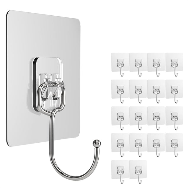 Gancho Adhesivo Grande, Gancho de Pared, Gancho Adhesivo Fuerte Extraíble, Adecuado para Baño, Cocina y Oficina (20 Piezas)