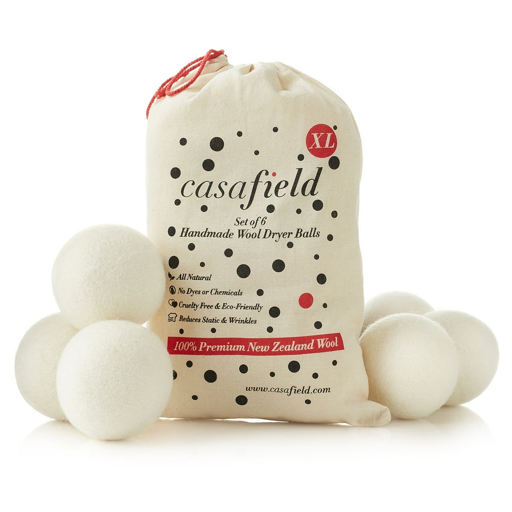 Wool Dryer Balls by Casafield Set of 6, Extra Large Organic Handmade