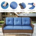 thumbnail image 5 of POCASSY 68" Width Outdoor 3-Seater Sofa Patio Couch, All Weather Brown Wicker Patio Couch with Cushions for Porch Deck Backyard Pool, Blue, 5 of 9