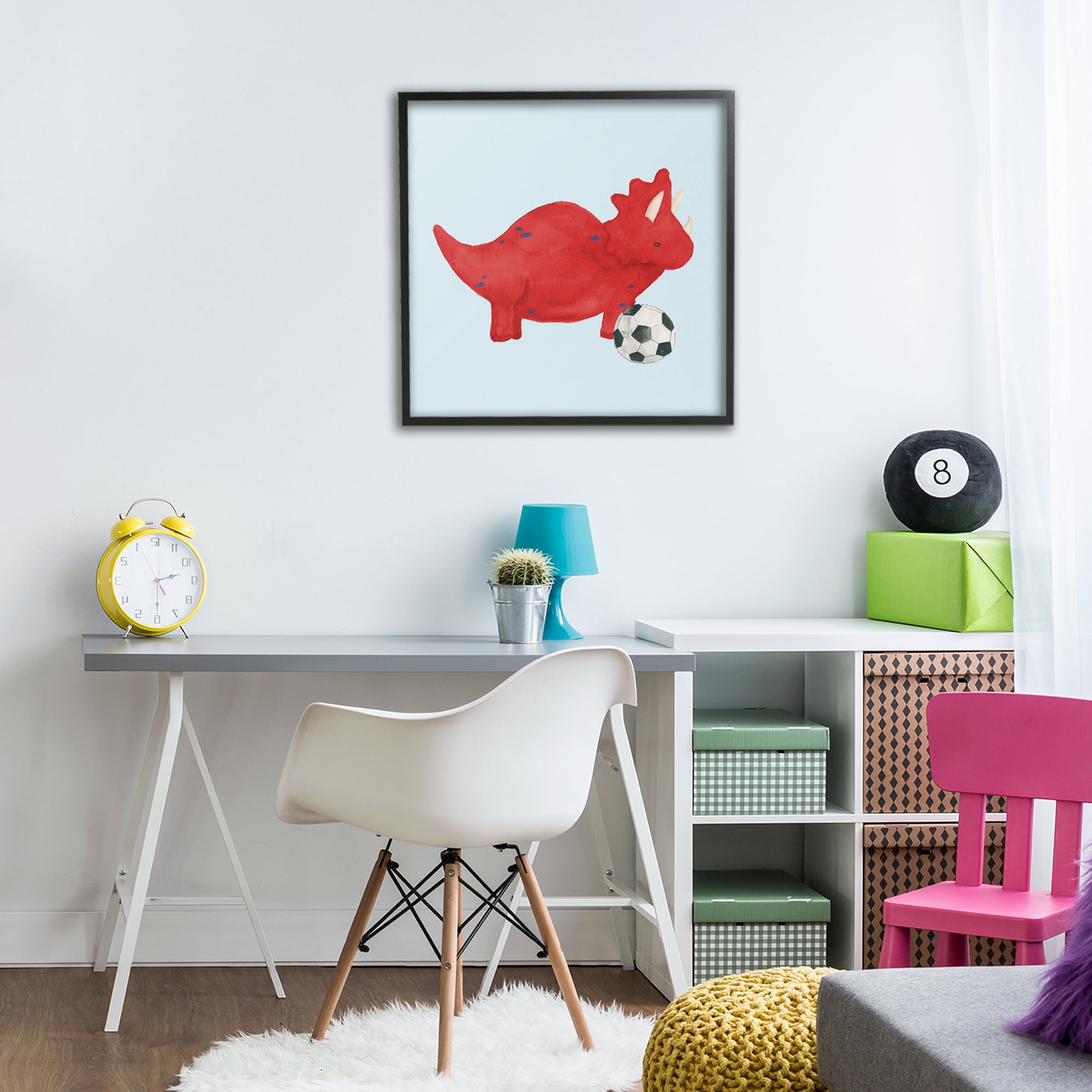 Stupell Industries Baby Dino with Ball Black Framed Giclee Art, design by Lucille Price