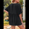 thumbnail image 4 of Camisas de Corta con Cuello en V para Mujer, Blusas Informales de Negocios, Blusas de Trabajo Holgadas Negro XL, 4 of 7