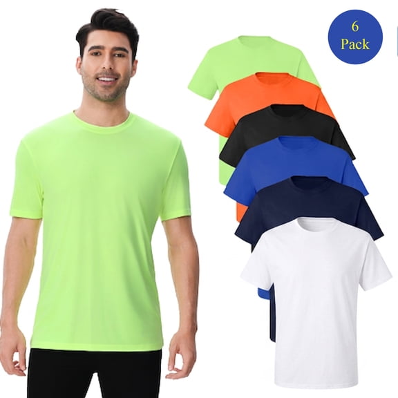 Zfeel High Performance Pure Dry Fit Poly Short Sleeves Multicolor T-Shirt, Bulk Pack of 6, S