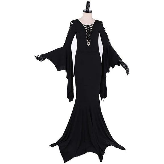 Women's Morticia Gothic Addams Black Dress Adult Gothic Witch Vintage Dress