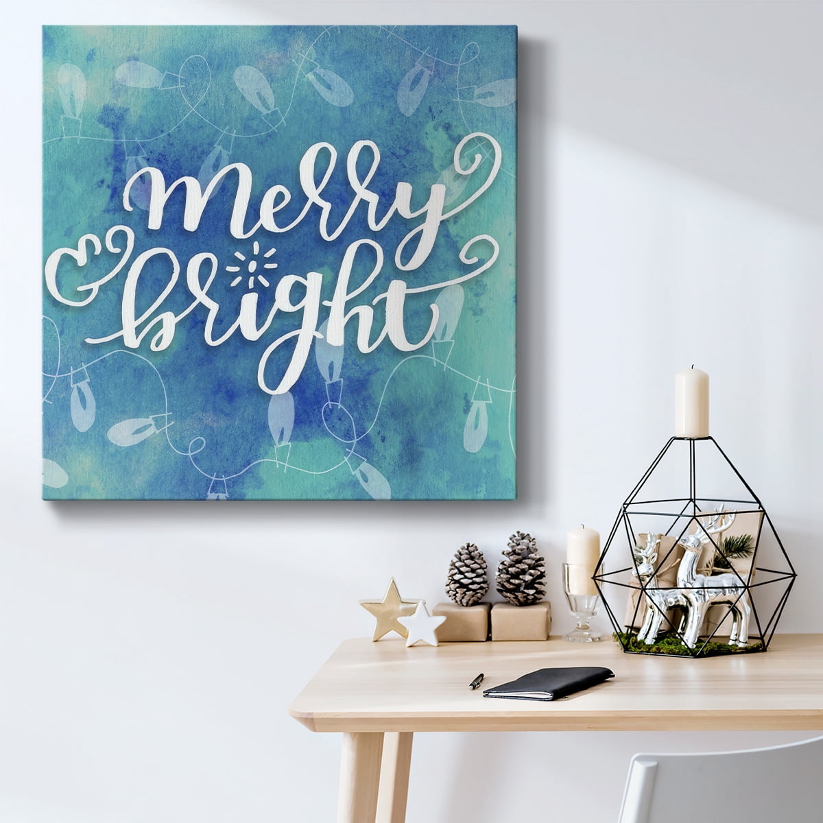 Merry and Bright Twinkle Light Handlettering- Gallery Wrapped Canvas