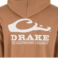 thumbnail image 3 of Drake Waterfowl Men's Logo Hoodie ? Midweight Cotton-Poly Fleece Pullover with Jersey-Lined Hood, Golden Pecan Dark Heather, X-Large, 3 of 4