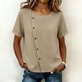 thumbnail image 2 of GUACER Blouses for Women Short Sleeve Cotton Linen Casual Round Neck Button Down Tops Relaxed Fit Shirts, 2 of 7