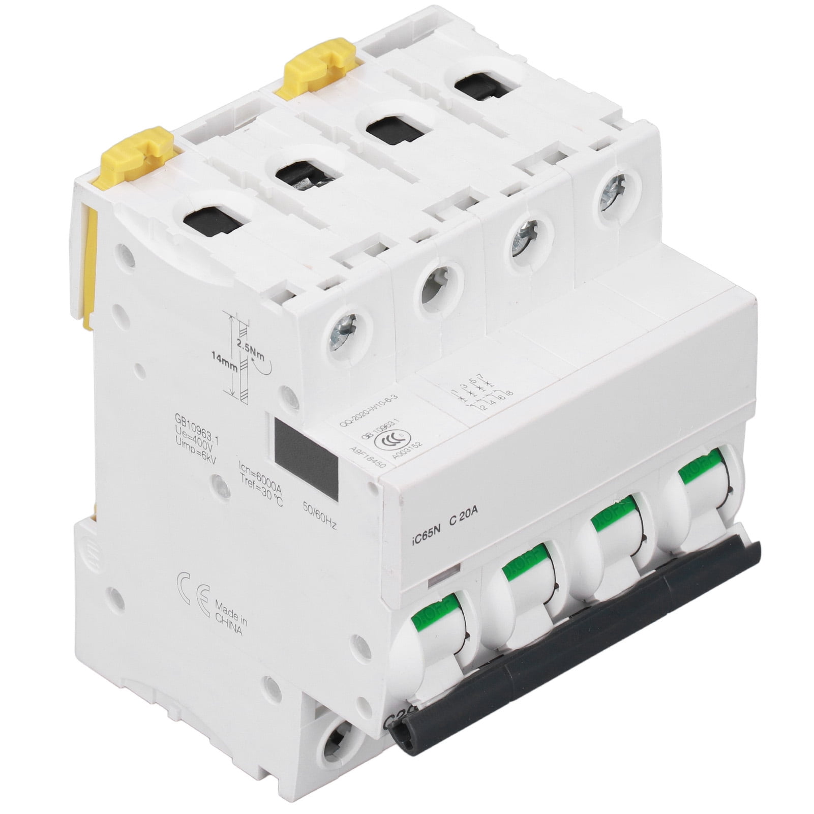 4P Miniature Circuit Breaker Pa66 DIN Rail Mount Circuits Breakers 400V Low Voltage 6000A Breaking CapacityC20A(20A)