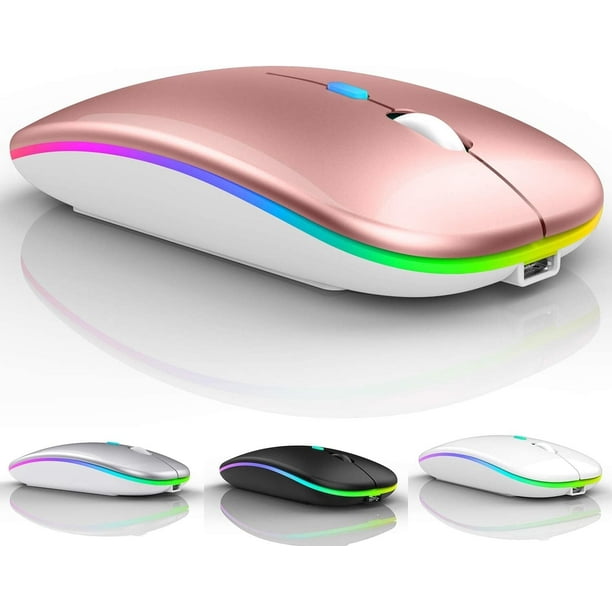 Innotech SC Mouse Inalámbrico Bluetooth: Mouse Silencioso, Delgado y Recargable con Luces LED, Modo Dual (Receptor USB de 5,2 y 2,4 G) Laptop para Laptop, iPad, Tablet, Mac y Todas las Computadoras: Oro Rosa