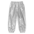 thumbnail image 3 of dPois Kids Girls Shiny Metallic Harem Pants Modern Jazz Hip Hop Street Dance Trousers Gym Athletic Silver 140, 3 of 5