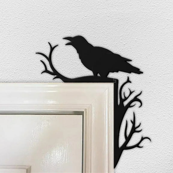 Todaioua Halloween Door Topper Decor Black Crow Door Corner Doors Frame Sign Wooden Hanging Ornaments Spooky Decorative Doors Toppers Wall Decorations for Holiday Party Room Wall Window Sill
