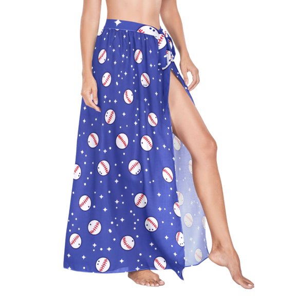 Women Sarong Wraps Baseball and Star Swimsuit Beach Pareo Bikini Coverups Skirt M