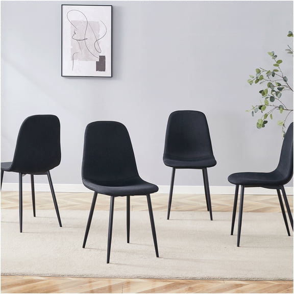 JERFIT Modern Dining Chairs Set of 4, Black Linen Upholstered Side Chairs with Sturdy Metal Legs for Kitchen, Dining Room, Cafe