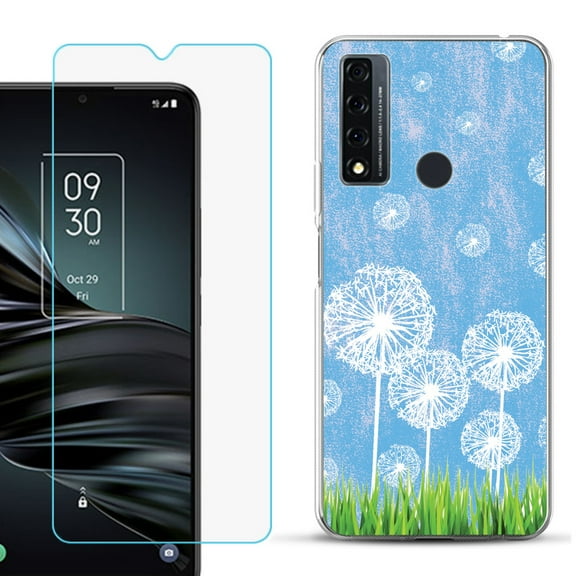 Slim-Fit Fashion Phone Case for TCL 20 XE, with Tempered Glass Screen Protector, by OneToughShield ® - Dandelion Sky