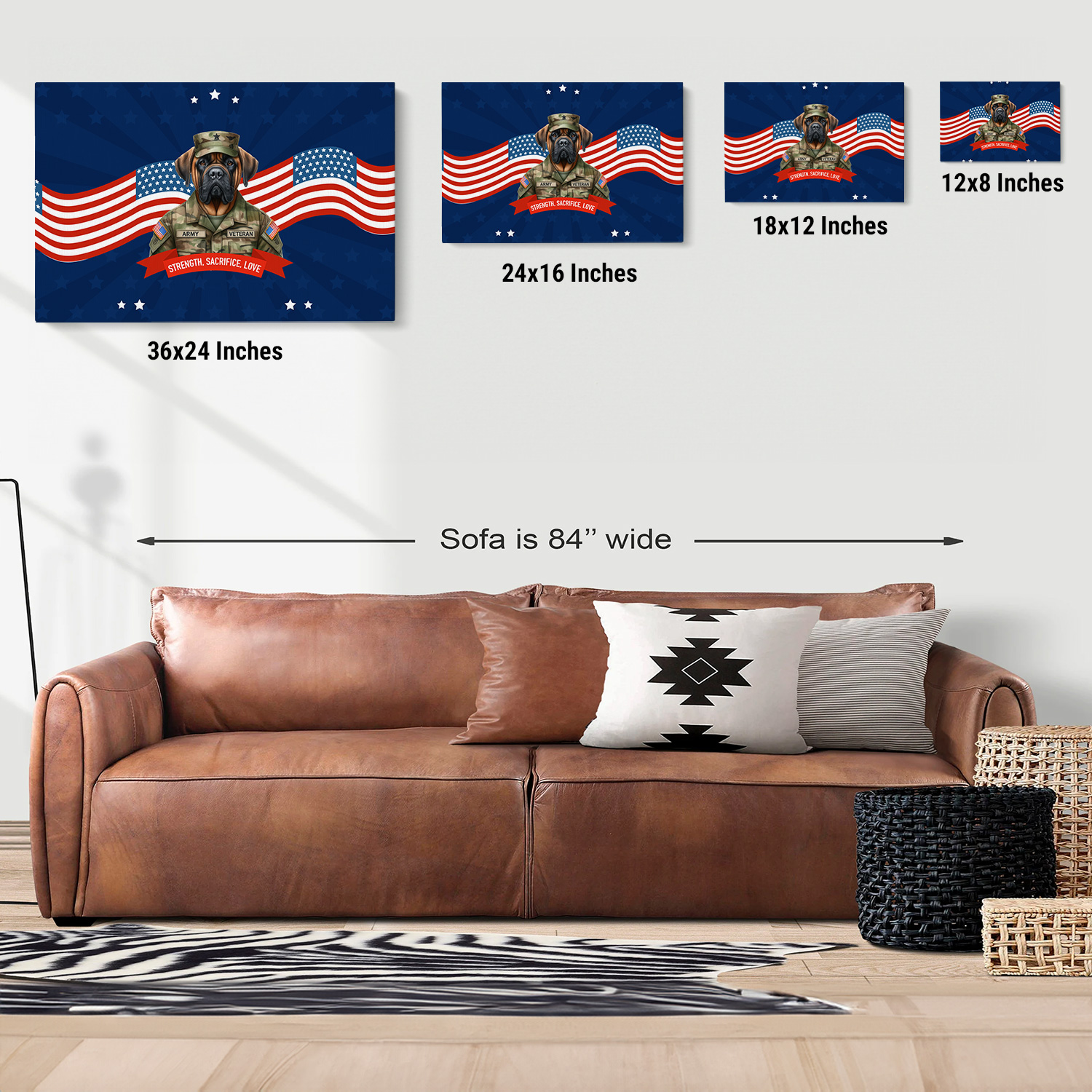 Happy Father's Day Honoring Veterans Bullmastiff in Army Uniform Horizontal Matte Canvas Poster Dog Lover Wall Art Home Decor - 13007