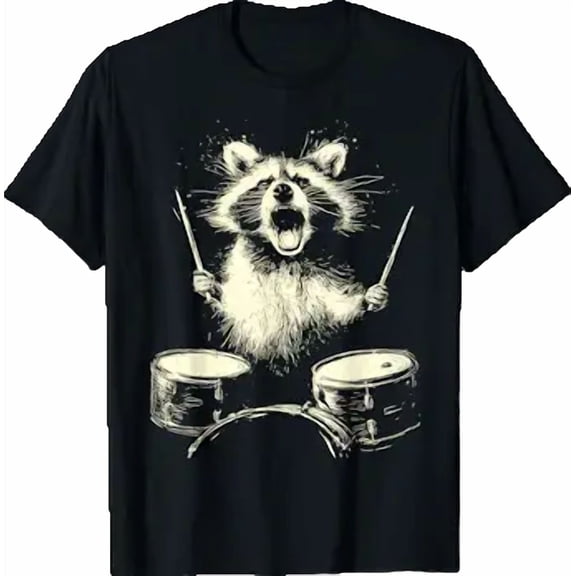 Raccoon Playing Drums Funny Music Animal Drummer Graphic T-Shirt