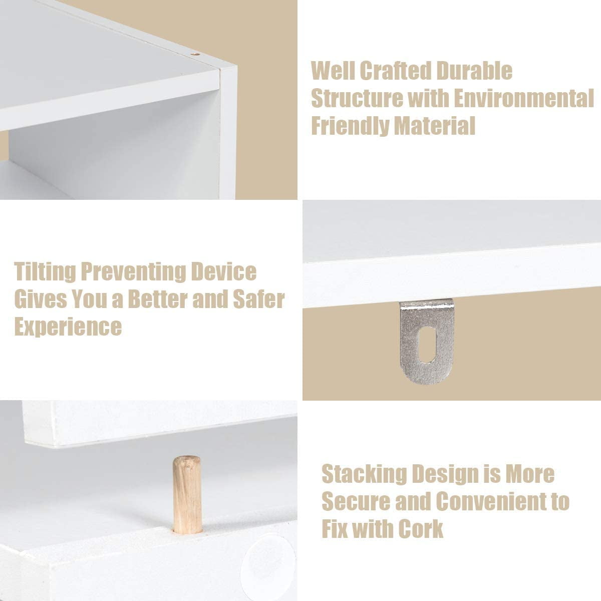 Giantex 3-in-1 Shoe Rack, 5-Tier Shoe Organizer, Wood Storage Shelf for Shoes, Multi-Shape Shoes Shelves Ideal for Entryway Hallway Bathroom Living Room (White)