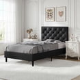 thumbnail image 3 of 4 EVER WINNER Twin Bed Frame, Faux Leather Bed with Button Tufted Headboard, Upholstered Platform Bed with Wood Slat Support, Box Spring Needed, Noise Free, Easy Assembly,Black, 3 of 8