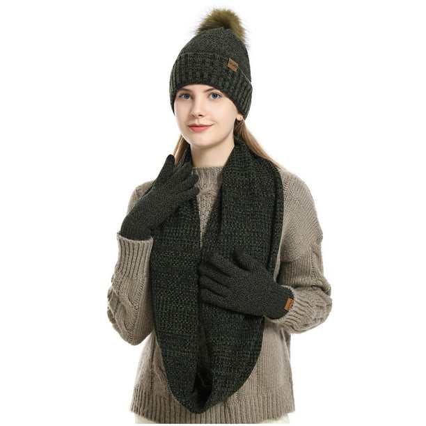 Sombreros de mujer de moda casual de invierno que mantienen el calor sólido conjunto de gorro de punto bufanda guante mujer sombrero de acrílico