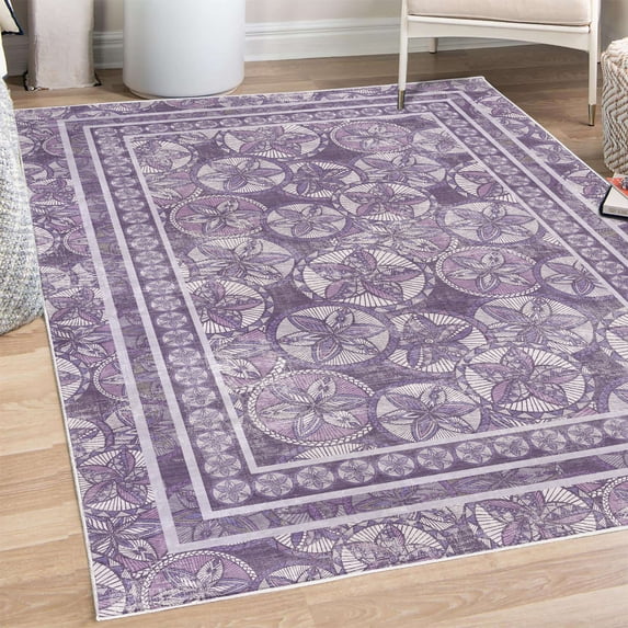 Floral Decorative Rug, Exotic Flower Petals in Rounds Geometric Tropical Jungle Composition, Quality Carpet for Bedroom Dorm and Living Room, 6 Sizes, Purple Violet and Lilac, by Ambesonne