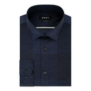 DKNY Mens Navy Windowpane Plaid Collared Work Dress Shirt Size: 2XL 18- 36/37