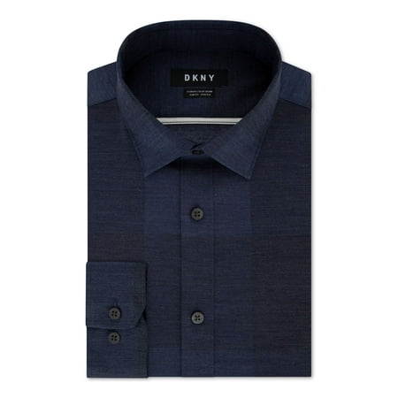 DKNY Mens Navy Windowpane Plaid Collared Work Dress Shirt Size: 2XL 18- 36/37