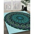 thumbnail image 3 of Ahgly Company Machine Washable Indoor Square Transitional Deep Teal Green Area Rugs, 5' Square, 3 of 7