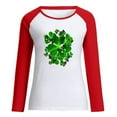 thumbnail image 4 of Ecqkame St. Patricks Day Women Tops Clearance Fashion Women's Spring Patchwork St. Patrick's Day Printed Long Sleeves Round Neck Casual Tee Tops Red A, 4 of 5