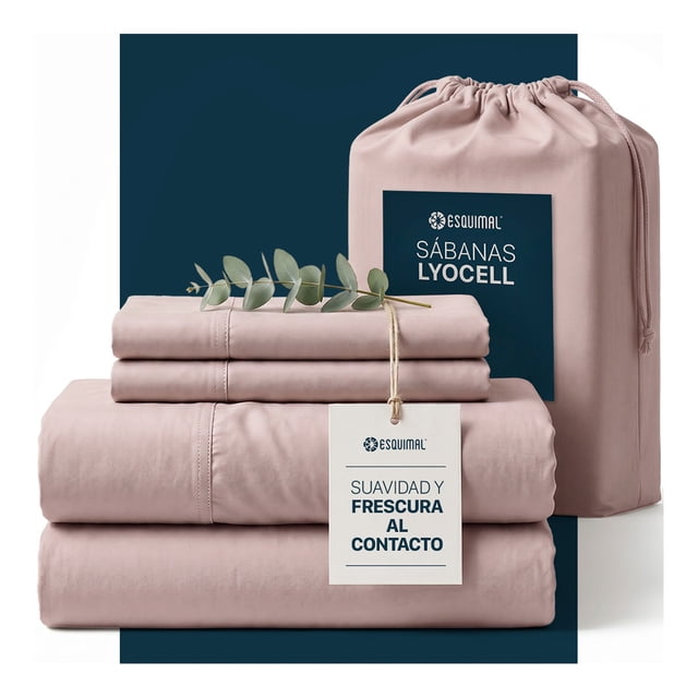 Juego De Sábanas Individual Esquimal, 60% Nailon 40% Lyocell, Cubre Colchones hasta 40 cm, Rosa