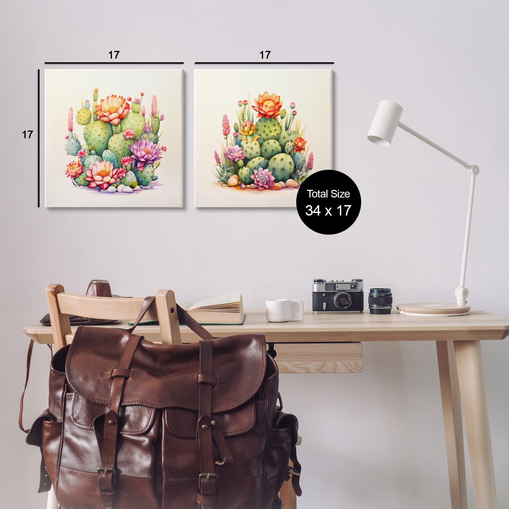 Stupell Industries Desert Spring Cactus Flowers Plants & Flowers Painting Wrapped Canvas Art Print Wall Art, 17 x 17, Set of 2