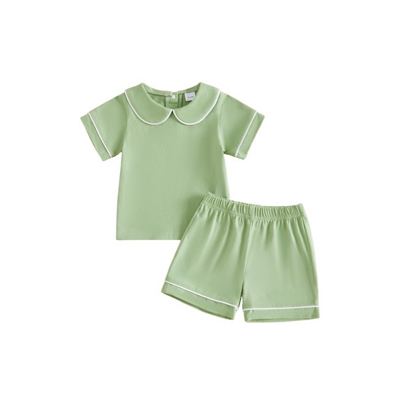Loicainy Baby Toddler Boy Summer Clothes Set 6 12 18 24 Months 2T 3T 4T Short Sleeve Doll Collar Tops Elastic Shorts Outfits