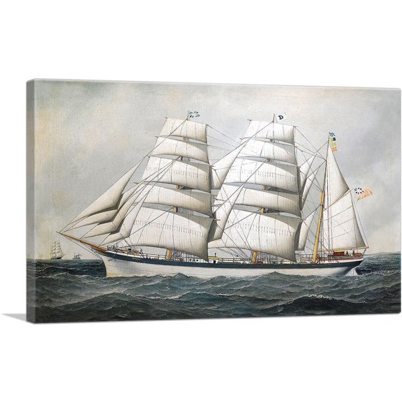 ARTCANVAS The British Barque Dunearn at Sea Under Full Sail 1897 Canvas Art Print by Antonio Jacobsen - Size: 26" x 18" (1.50" Deep)