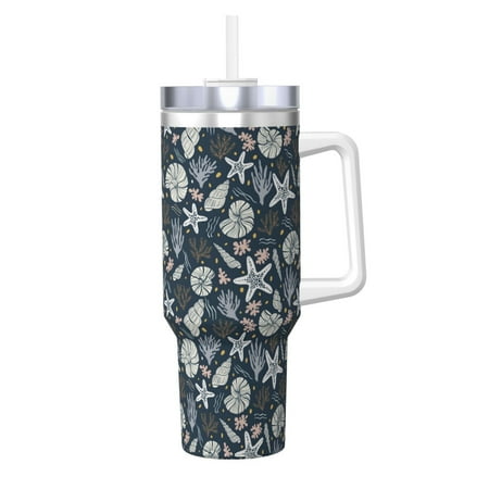 

Goofa Sea Shells 1 Print 40oz Ice Bully With Handle And Straw Stainless Steel Vacuum Insulated Cup And 2 In 1 Straw Lid