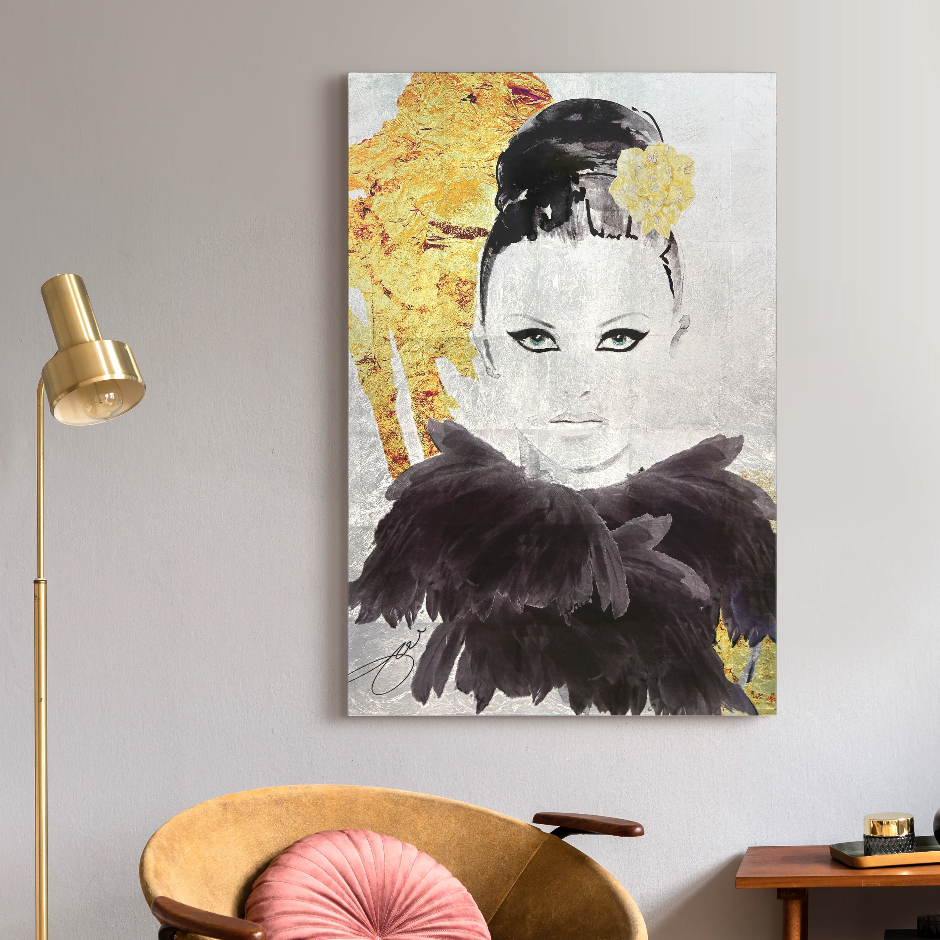 "Gold Woman 1" Reverse Printed Tempered Glass with Silver Leaf