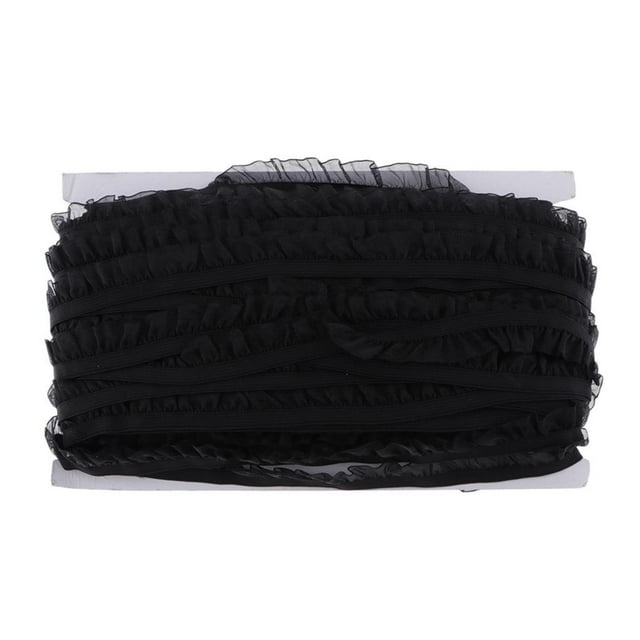 Abbracc 50 Yards Elastic Ruffle Lace Stretch Pleated Edge Ribbon 15mm Black