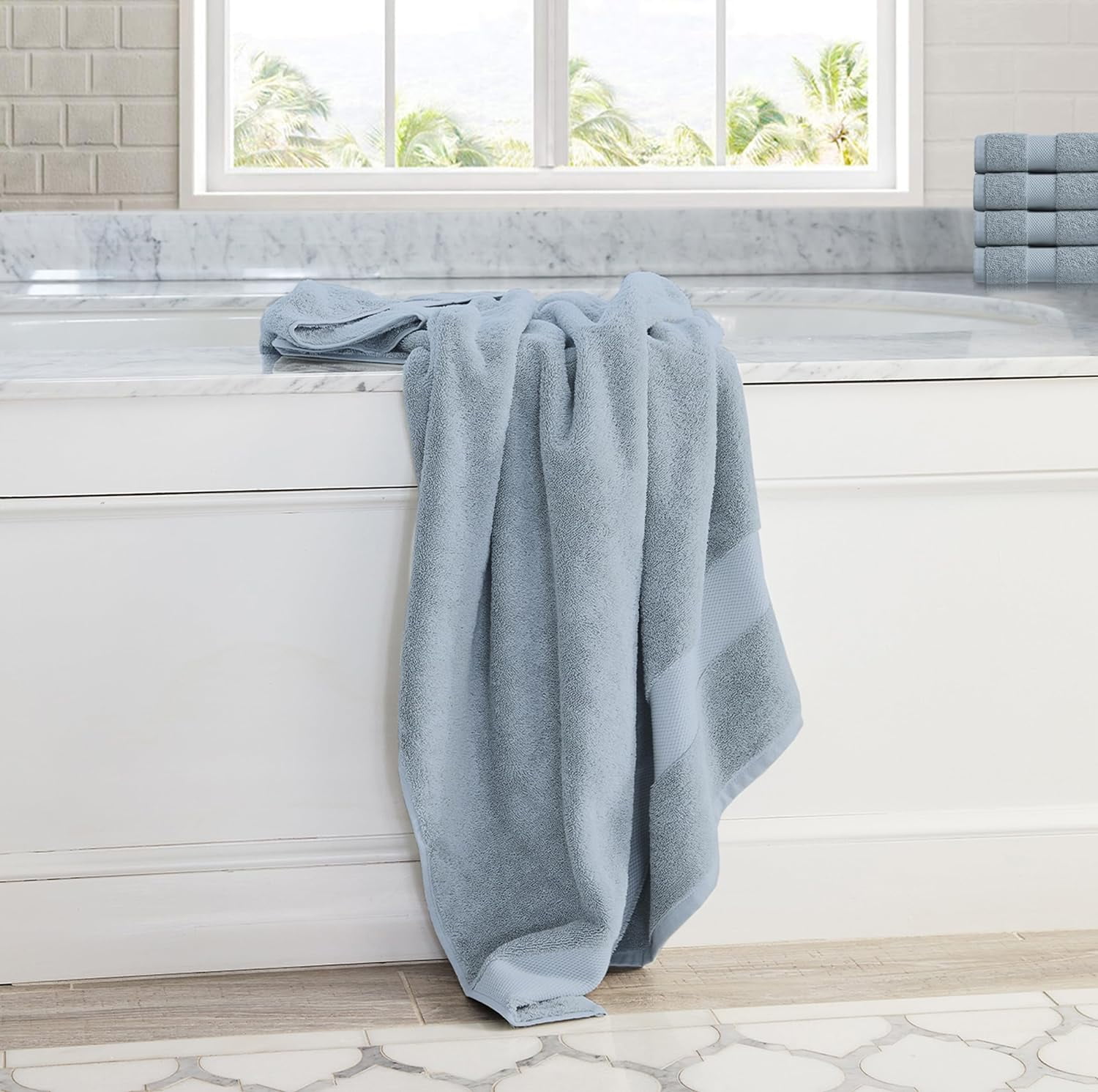 Delara Organic Cotton Bath Sheet 36"x70" 650 GSM Plush Soft Absorbent Quick-Dry Towel, GOTS & OEKO-TEX Certified, Light Blue