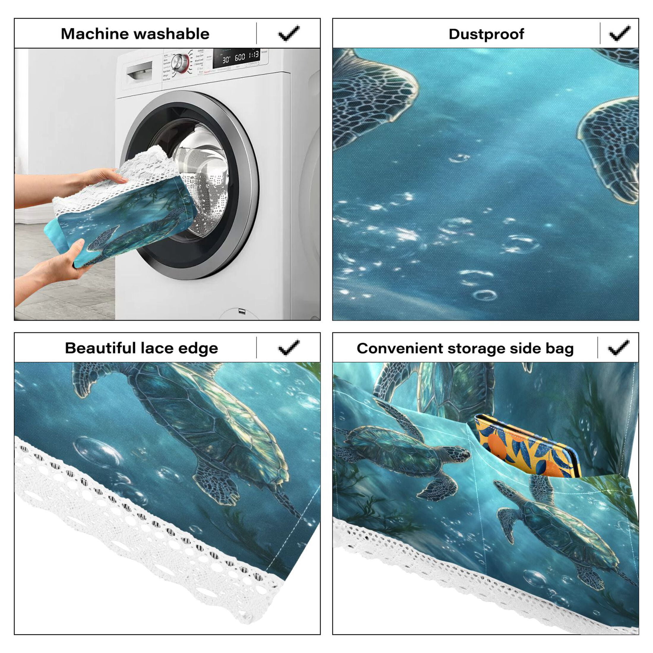 WOBOGO Sea Turtle Playing Figure Washing Machine Cloth Dryer Refrigerator Top Cover Protective Non-Slip Mat For Kitchen Laundry