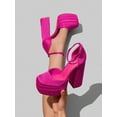 thumbnail image 4 of Women Platform Chunky Block Heel Ankle Strap Square Toe Pumps Wedding Party Prom Festival Shoes, 4 of 7