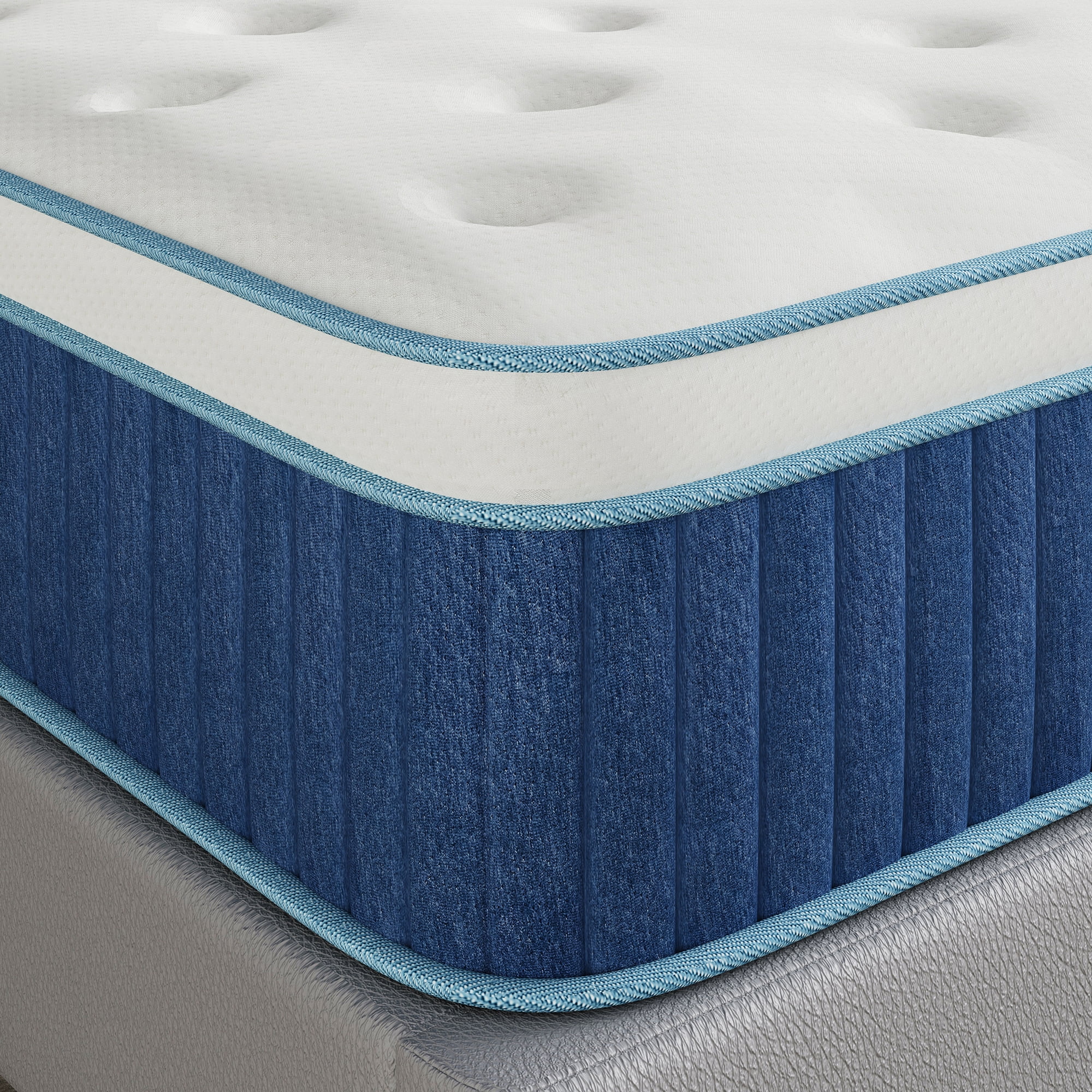 Arctus Full Size 12 inch Hybrid Firm Memory Foam Mattress in a Box with Reinforced Edge, Pocketed Springs, Pressure Relief, Blue and White