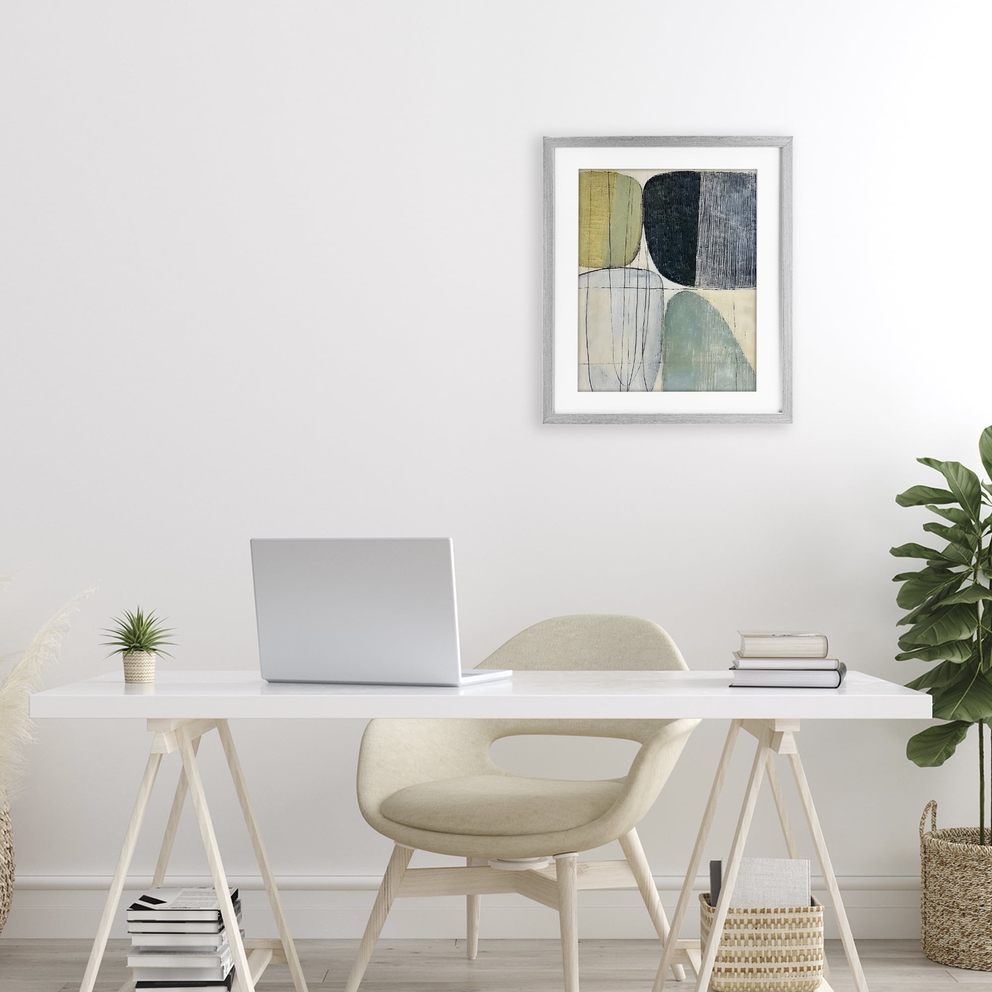 Stupell Industries Modern Organic Composition Gray Framed Print Under Glass, design by Riley B