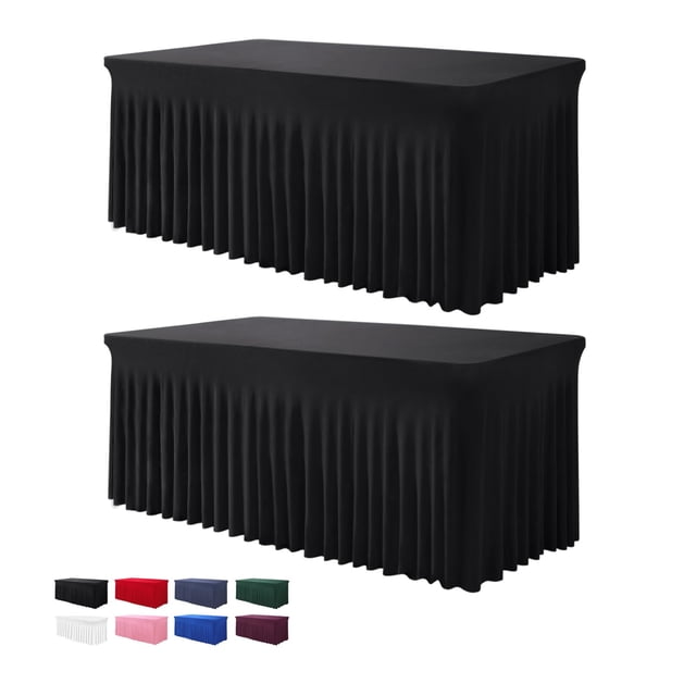 Faldones de mesa BDDC para mesas rectangulares de 6 pies, paquete de 2, color negro
